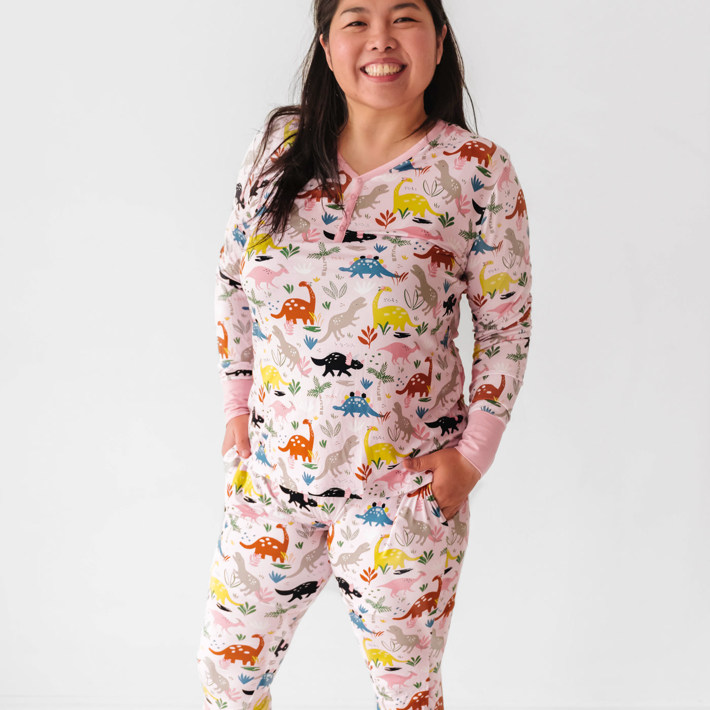 Women's LS PJ Tops - Pink Jurassic Jungle Women's Pajama Top