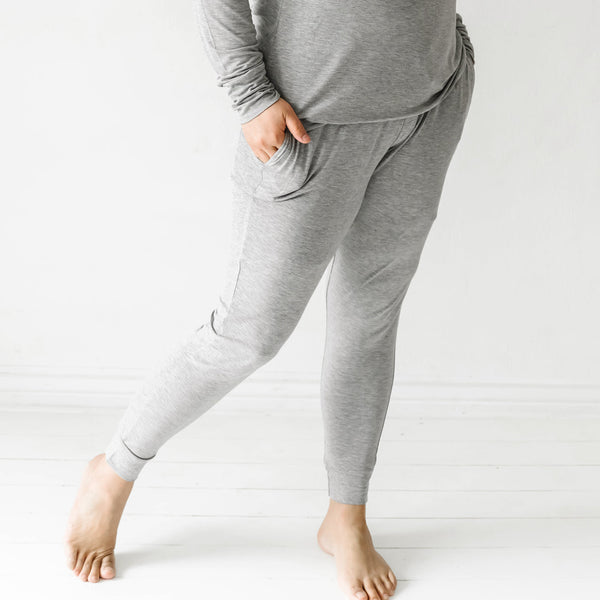 Woman wearing the Heather Gray Women's Pajama Pants
