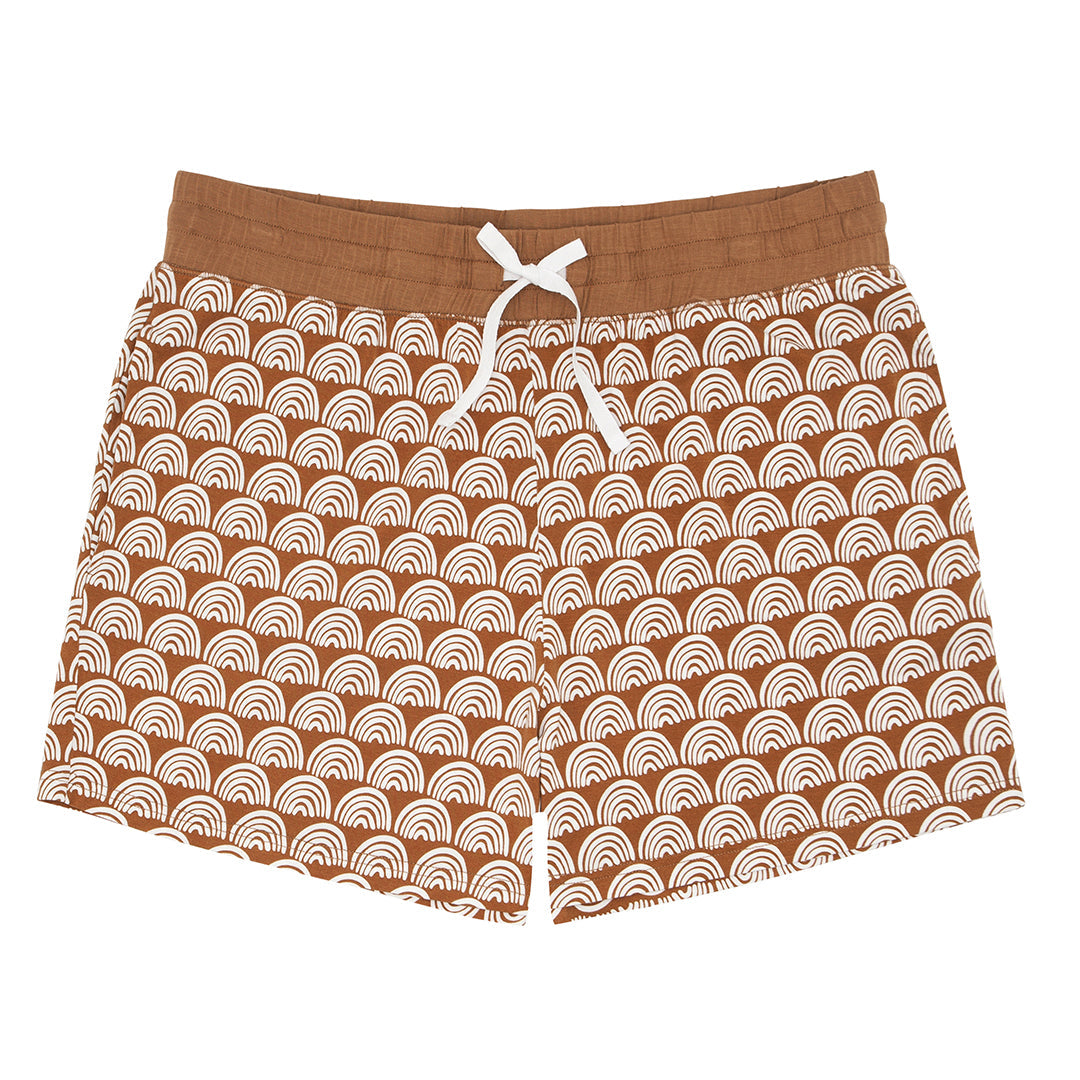 Flat lay of the Rust Rainbows Women's Pajama Shorts