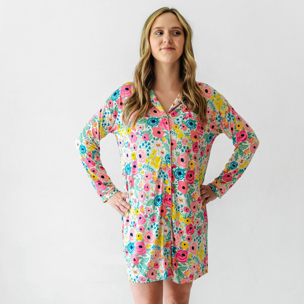 Little Sleepies Secret Garden Floral Women's Long Sleeve Sleep Shirt XS Little Sleepies Secret Garden Floral Women's Long Sleeve Sleep Shirt XS