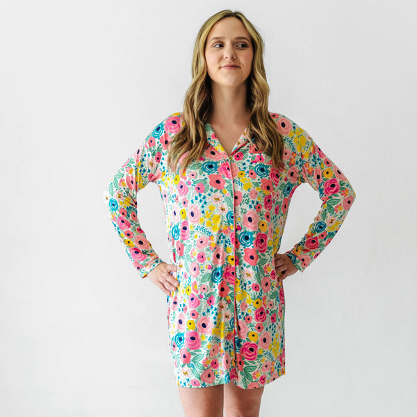 Little Sleepies Secret Garden Floral Women's Long Sleeve Sleep Shirt XS