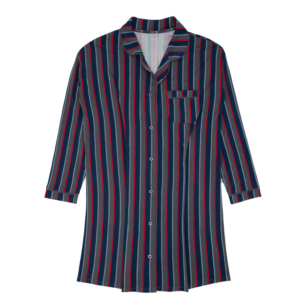 Click to see full screen - Women's Sleep Shirt - Suited Stripe Women's Bamboo Viscose Long Sleeve Sleep Shirt