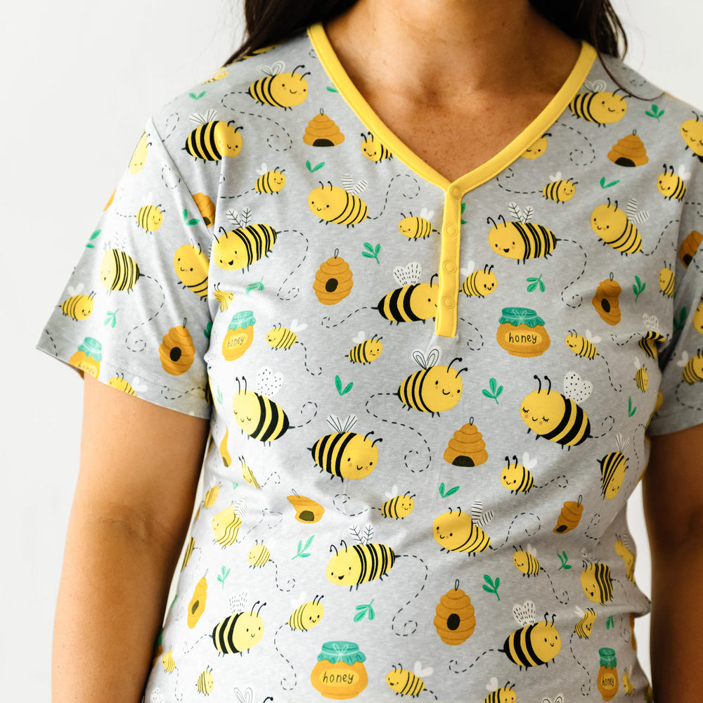 Click to see full screen - Women's SS PJ Tops - Bee Happy Women's Short Sleeve Pajama Top