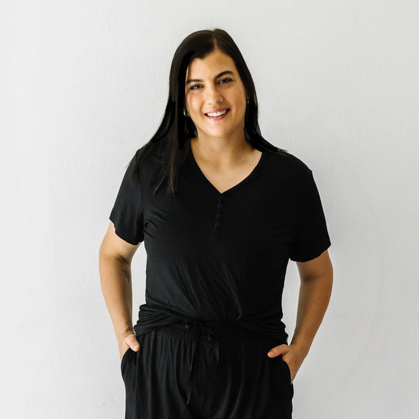 Women's SS PJ Tops - Black Women's Short Sleeve Bamboo Viscose Pajama Top