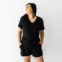 Women's SS PJ Tops - Black Women's Short Sleeve Bamboo Viscose Pajama Top