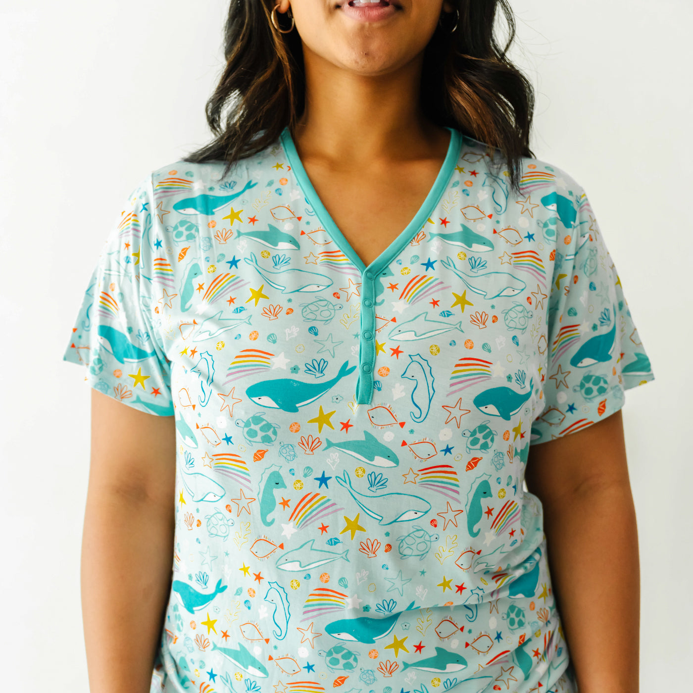 Viscose / Elastane t-shirt short sleeve V-neck Ocean Women l
