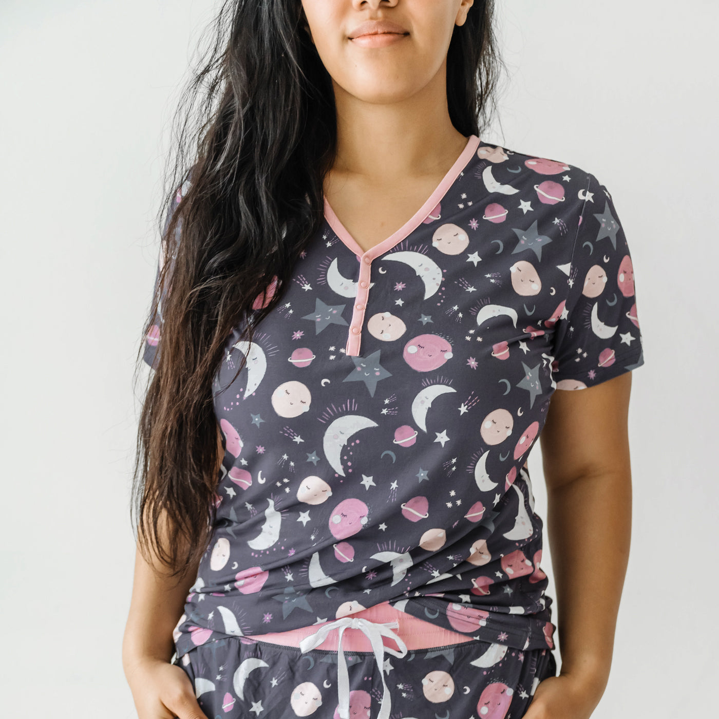 Women's SS PJ Tops - Pink To The Moon & Back Women's Short Sleeve Pajama Top