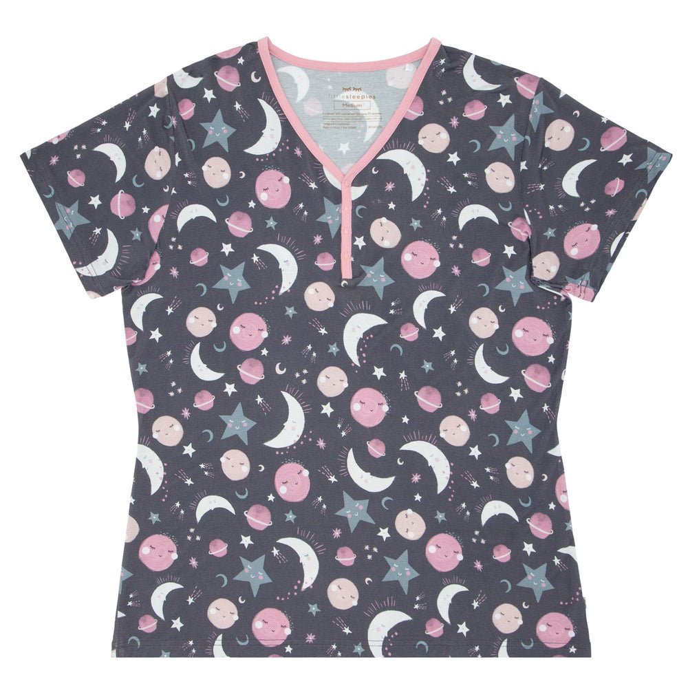 Click to see full screen - Women's SS PJ Tops - Pink To The Moon & Back Women's Short Sleeve Pajama Top