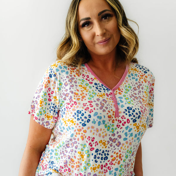 Rainbow Leopard Women's Bamboo Viscose Short Sleeve Pajama Top - Little  Sleepies