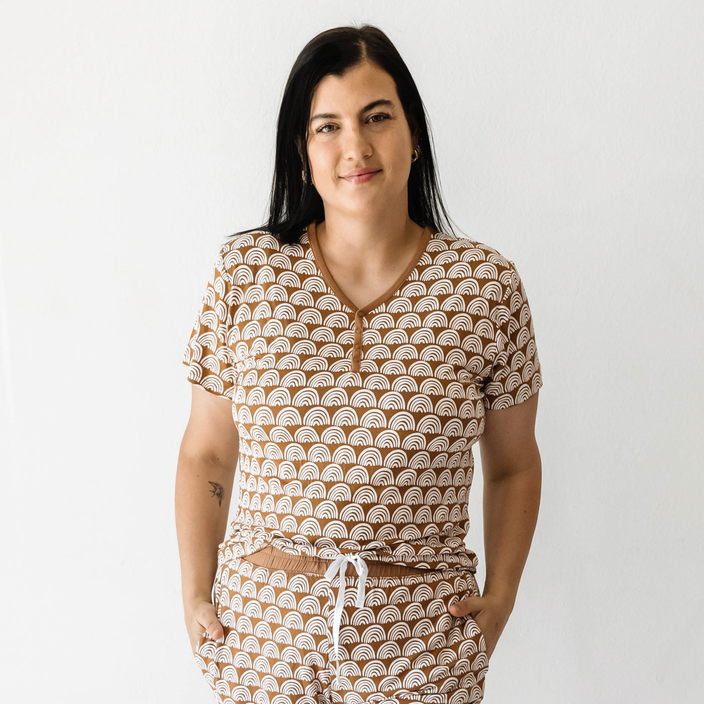Rust Color Pj Rust Rainbows Women's Short Sleeve Pajama Top - Little Sleepies
