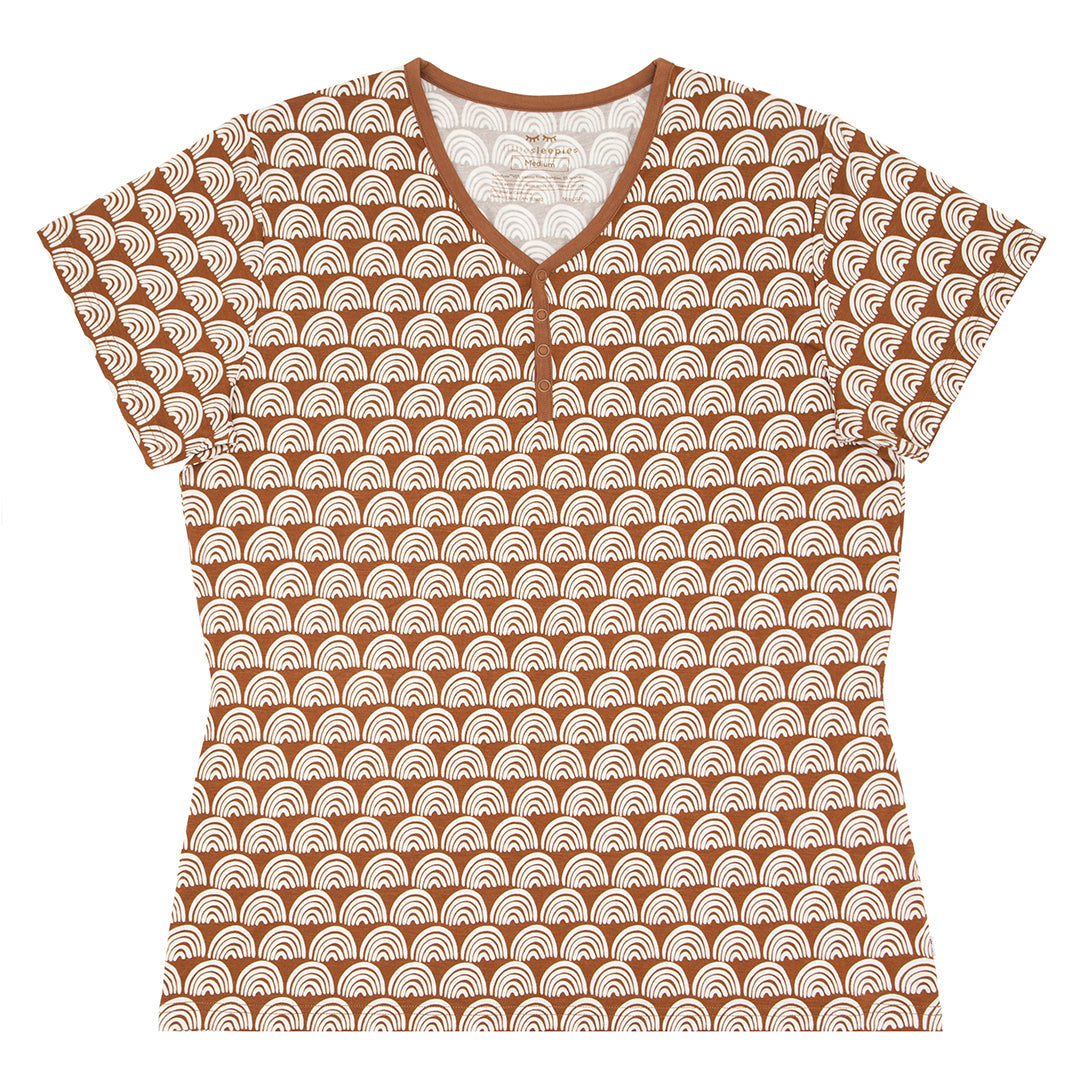 Flat lay of the Rust Rainbows Women's Short Sleeve Pajama Top