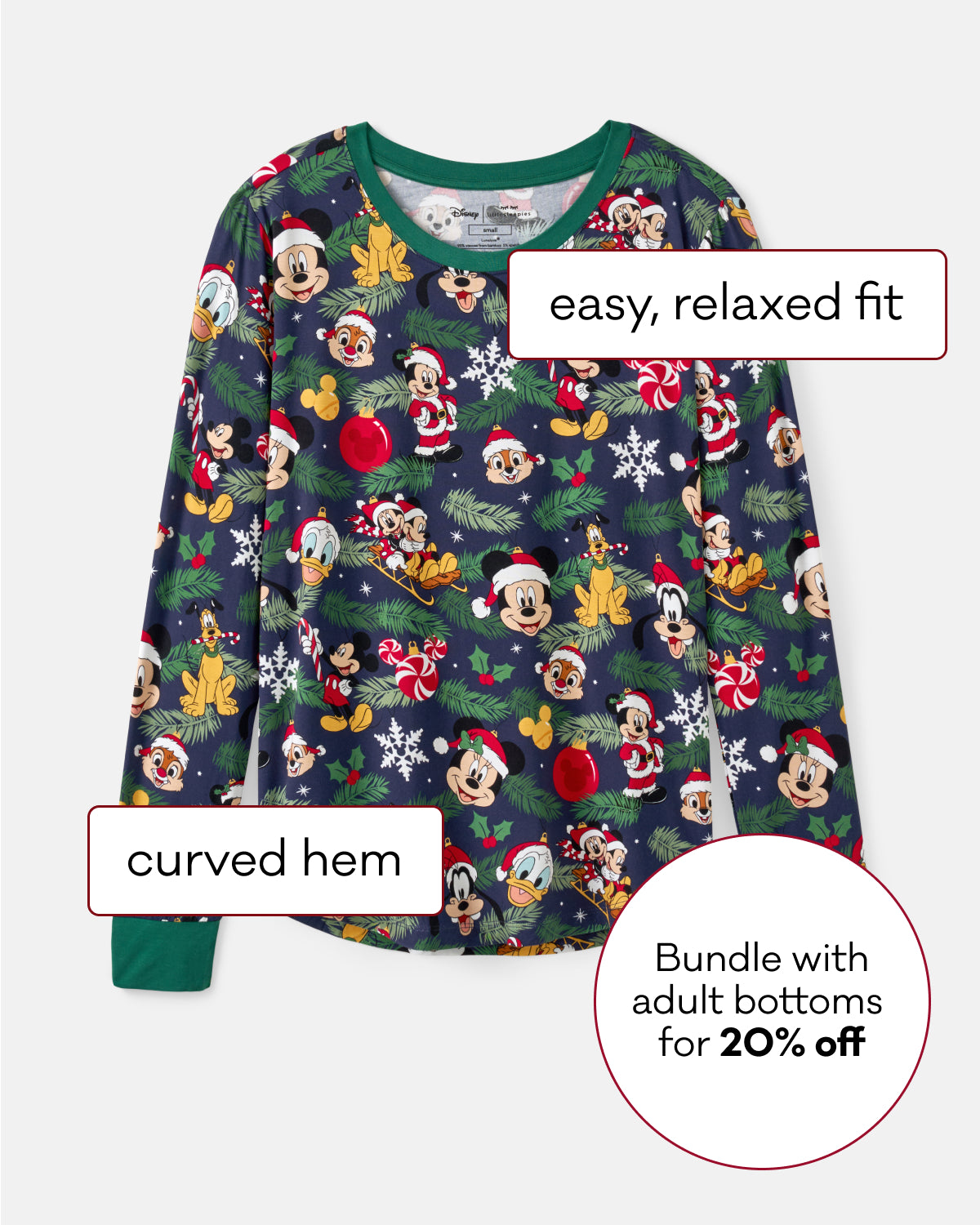 Disney Mickey & Friends Deck The Halls Women's Pajama Top | Little Sleepies