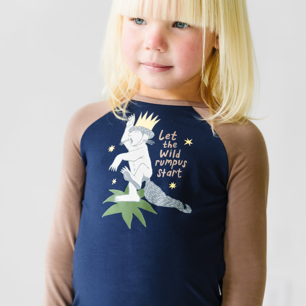 Alternate image of a child wearing a Where the Wild Things Are graphic raglan tee