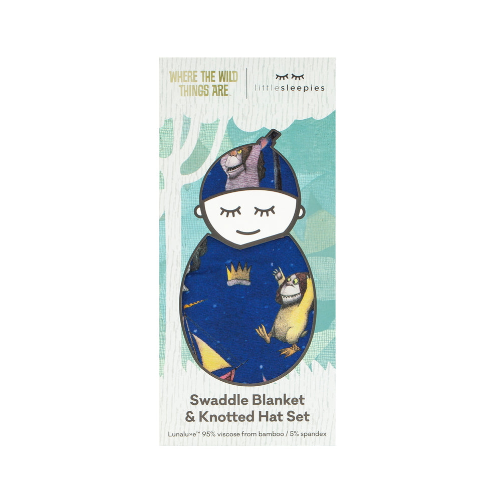 Where the Wild Things Are swaddle and hat set in Little Sleepies peek a boo packaging 