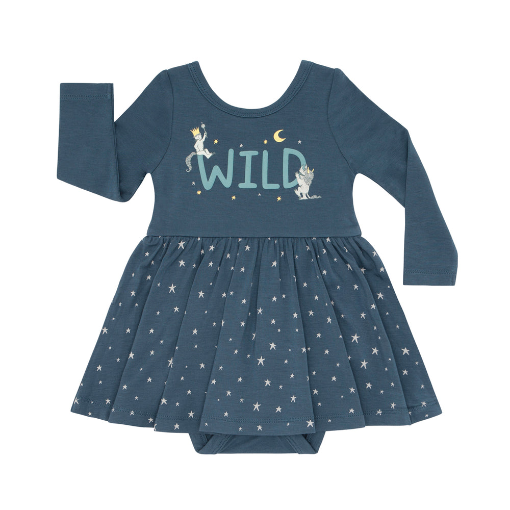 Flat lay image of a Where the Wild Things Are twirl dress with bodysuit