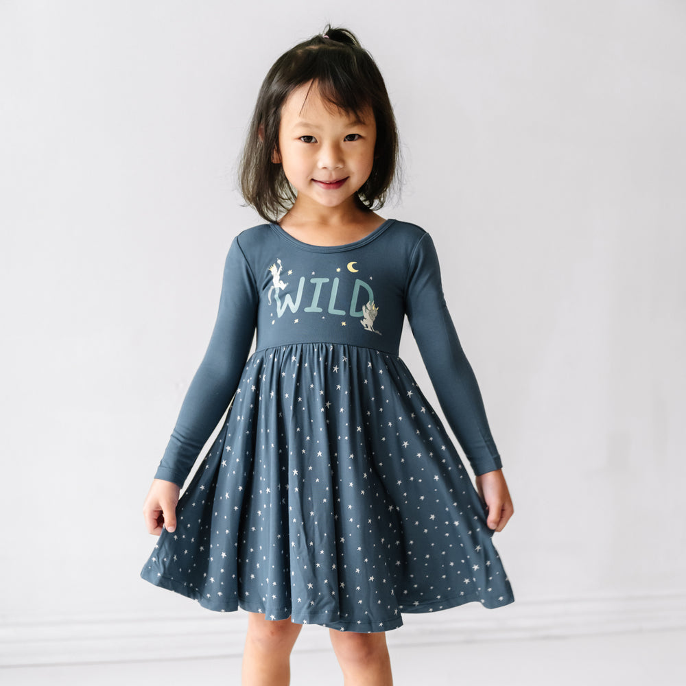 Child wearing a Where the Wild Things Are twirl dress