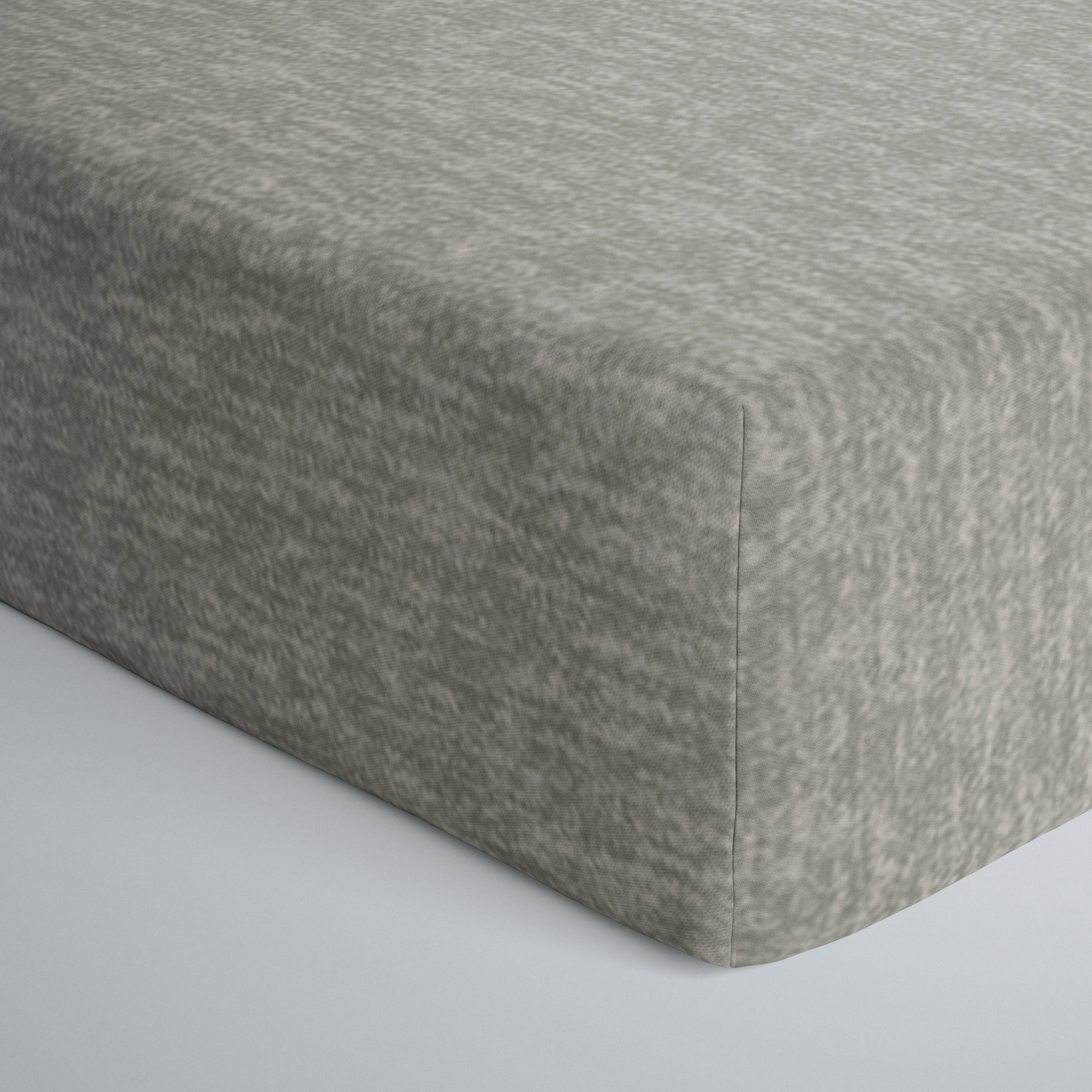 Close up image of infant fitted crib sheet in heather gray. 