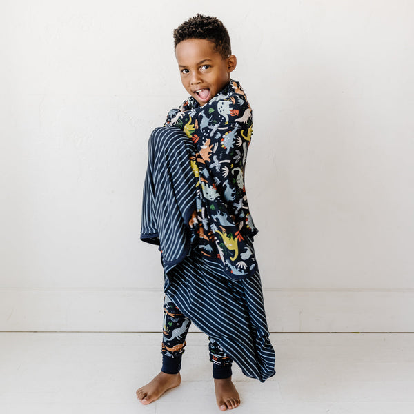 Blanket - Navy Jurassic Jungle Triple-Layer Bamboo Viscose Large Cloud Blanket