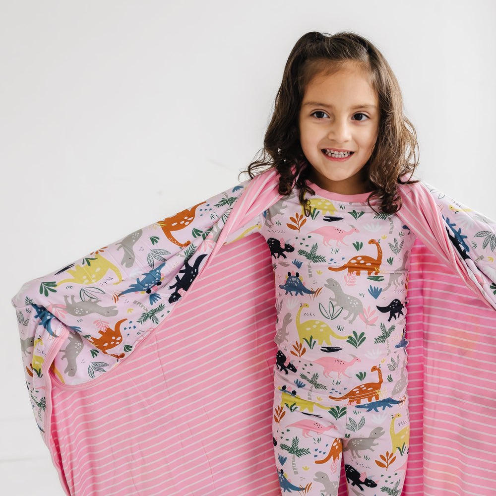 Click to see full screen - Blanket - Pink Jurassic Jungle Triple-Layer Bamboo Viscose Large Cloud Blanket
