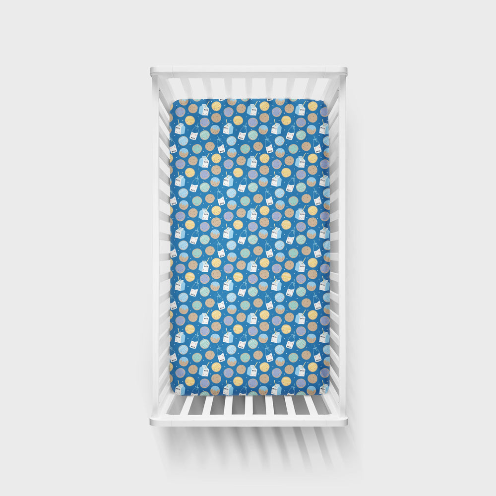 Click to see full screen - Crib Sheet - Blue Cookies & Milk Fitted Crib Sheet