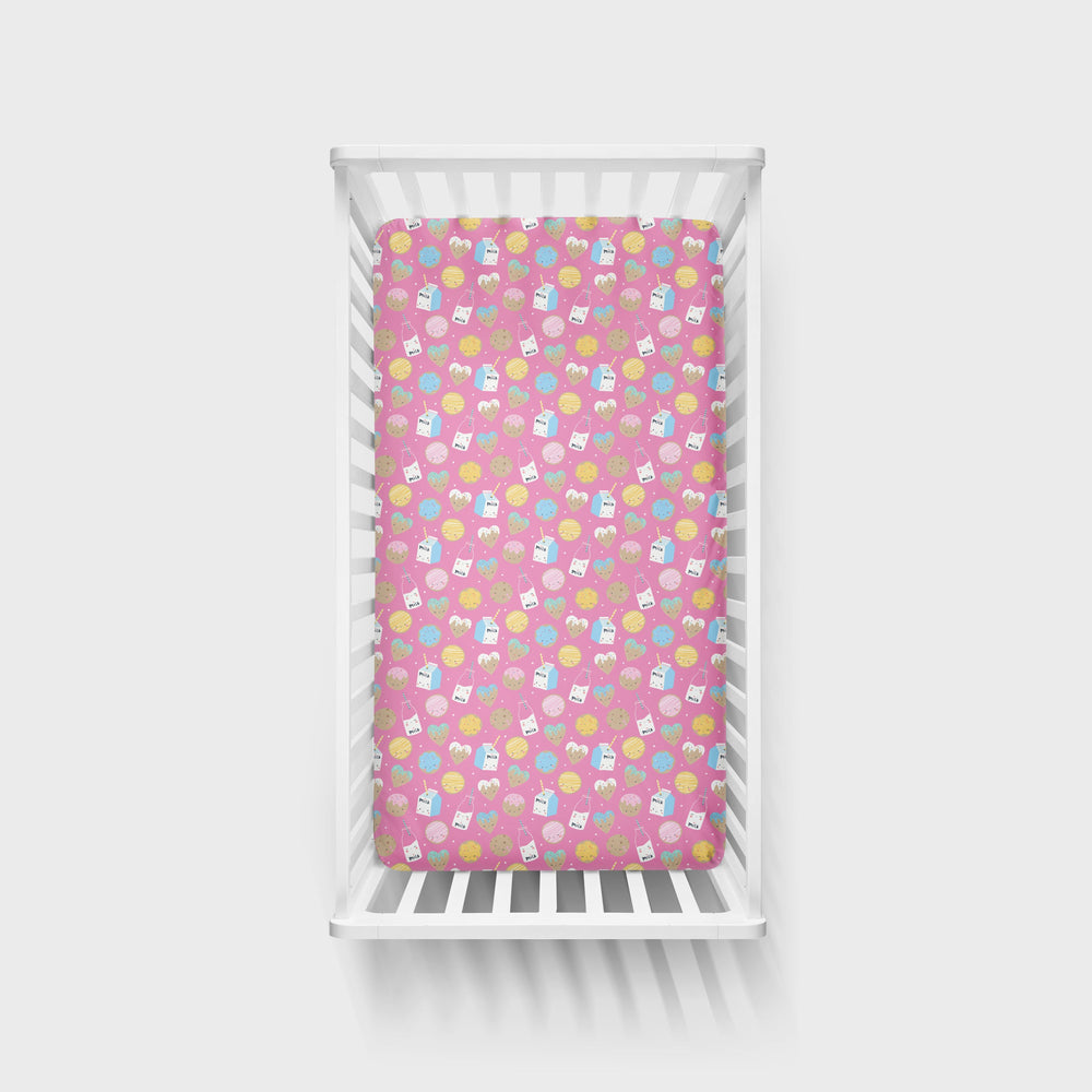 Click to see full screen - Crib Sheet - Pink Cookies & Milk Fitted Crib Sheet