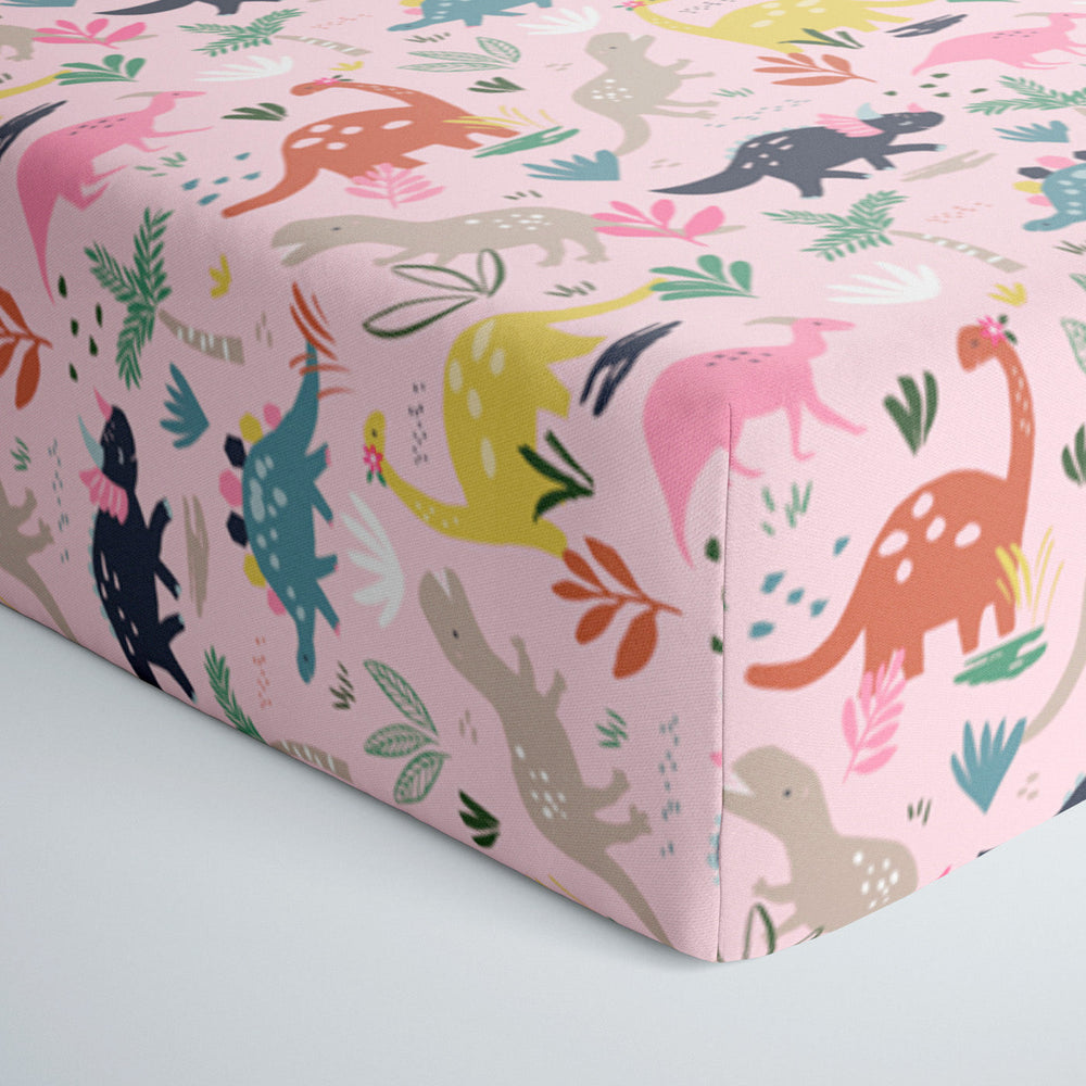 Crib Sheet - Pink Jurassic Jungle Fitted Crib Sheet