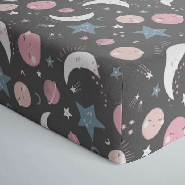 Crib Sheet - Pink To The Moon And Back Fitted Crib Sheet
