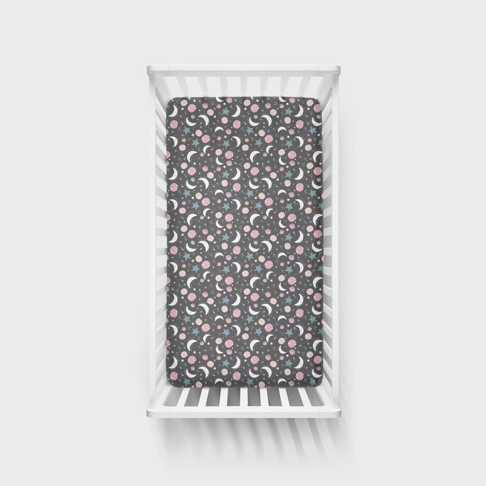 Crib Sheet - Pink To The Moon And Back Fitted Crib Sheet