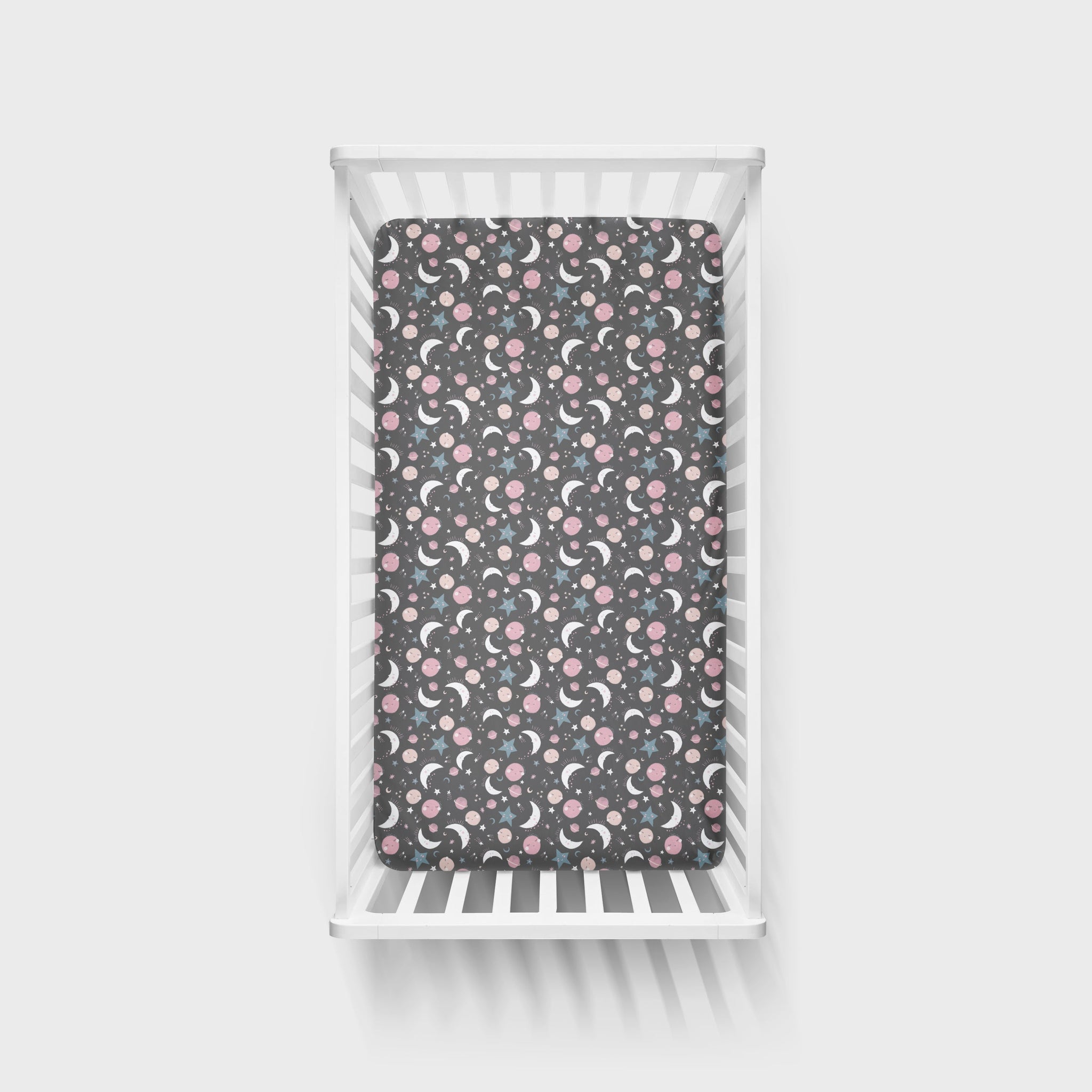 Crib Sheet - Pink To The Moon And Back Fitted Crib Sheet