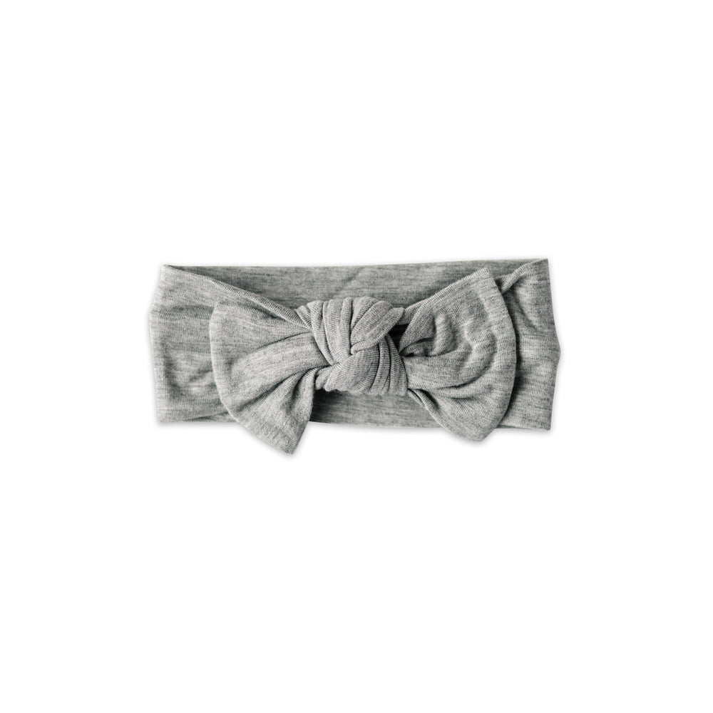 Flay lay photo of heather gray bow headband