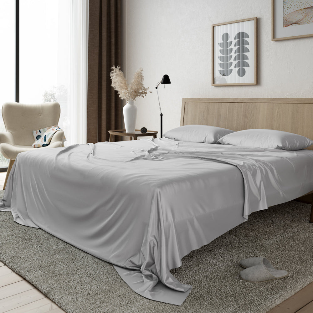 Wide angle view of LS Home Bamboo Sheet Set in Silver