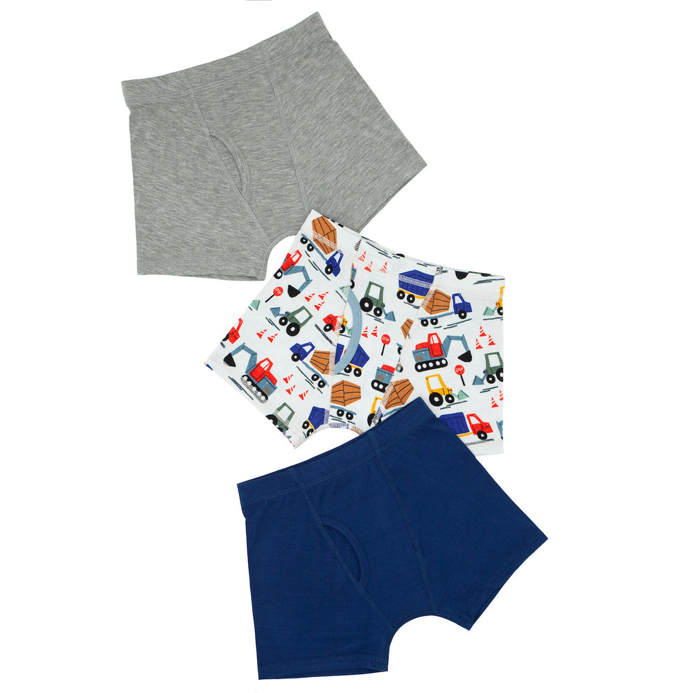 Kid's Underwear - Construction Boy's Bamboo Viscose Boxer Brief Underwear - 3 Pack