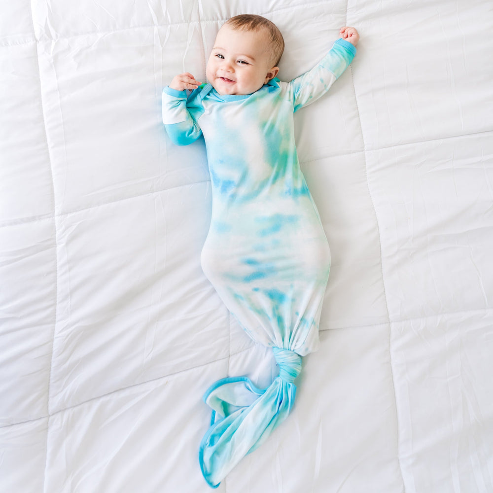 Knotted Gown - Tidepool Watercolor Bamboo Viscose Infant Knotted Gown