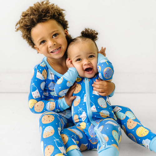 LS/P PJ Set - Blue Cookies & Milk Two-Piece Bamboo Viscose Pajama Set
