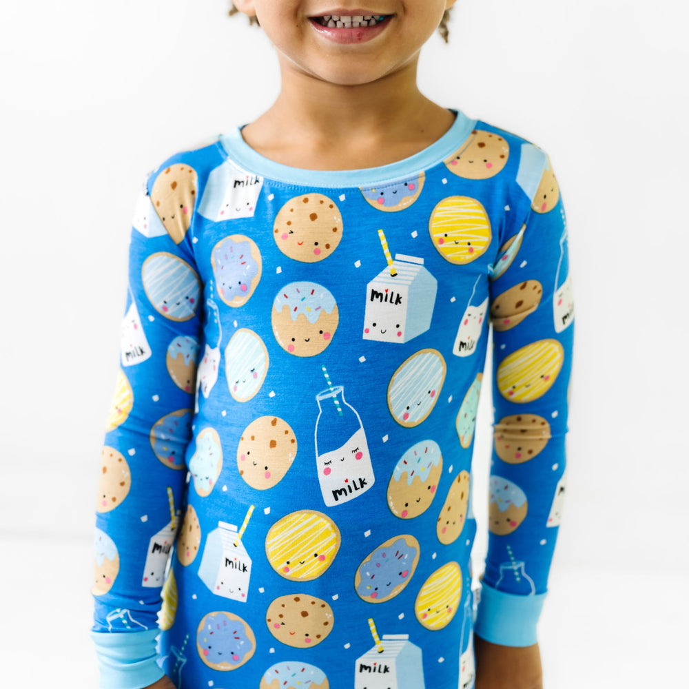 LS/P PJ Set - Blue Cookies & Milk Two-Piece Bamboo Viscose Pajama Set