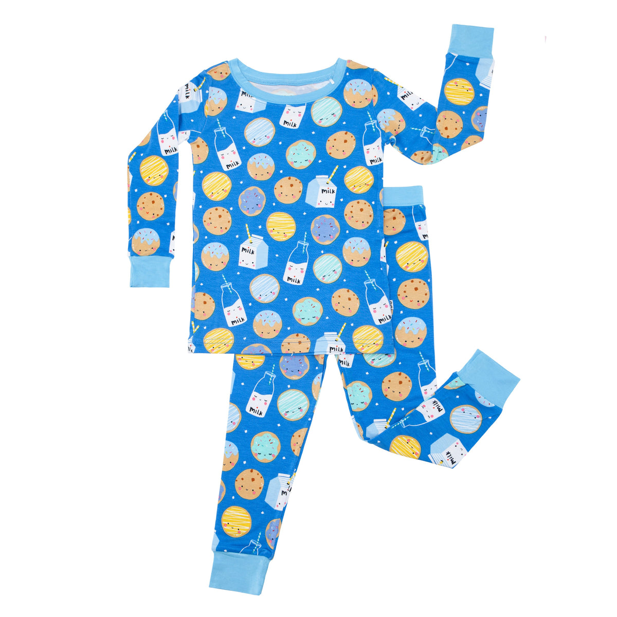 Flat lay of the Blue Cookies & Milk Two-Piece Pajama Set