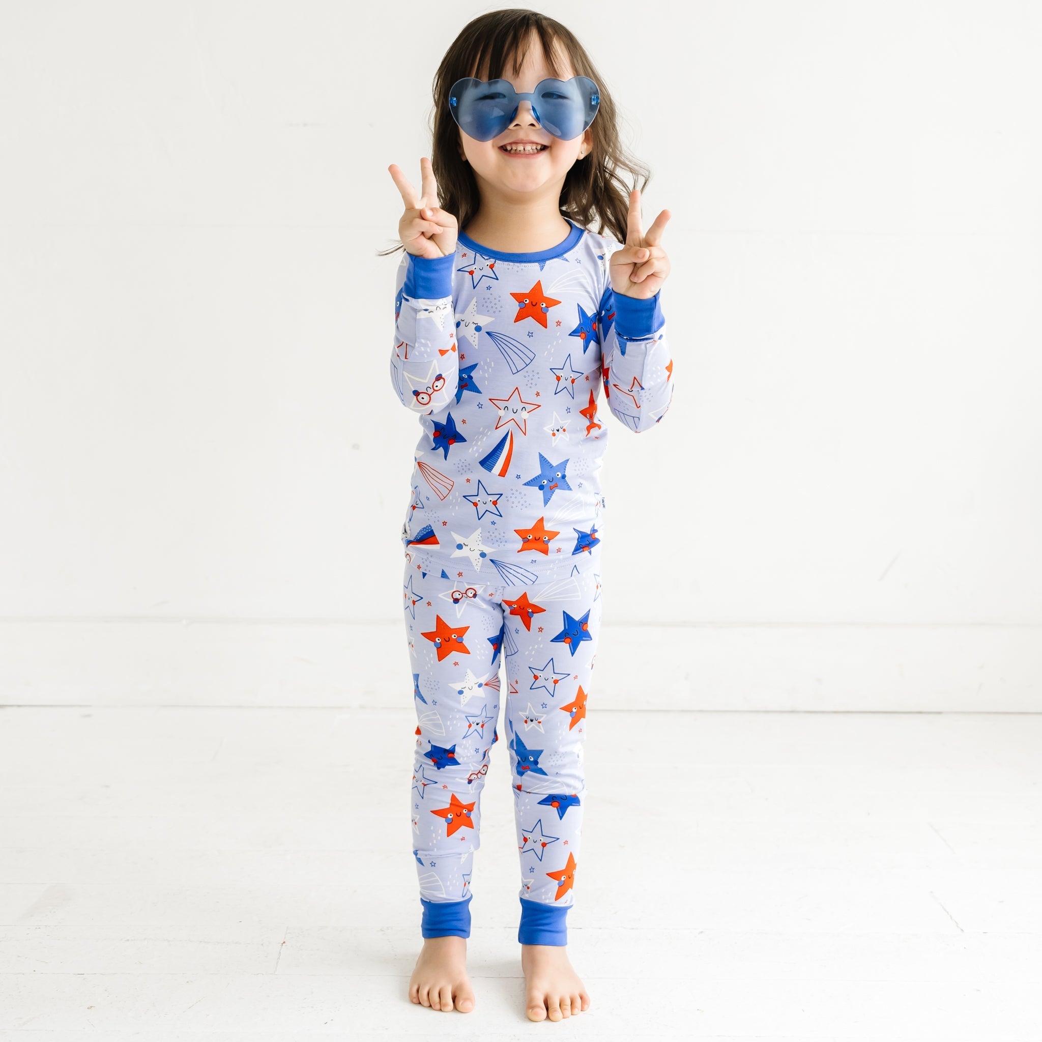 Blue Stars & Stripes Two-Piece Bamboo Viscose Pajama Set - Little