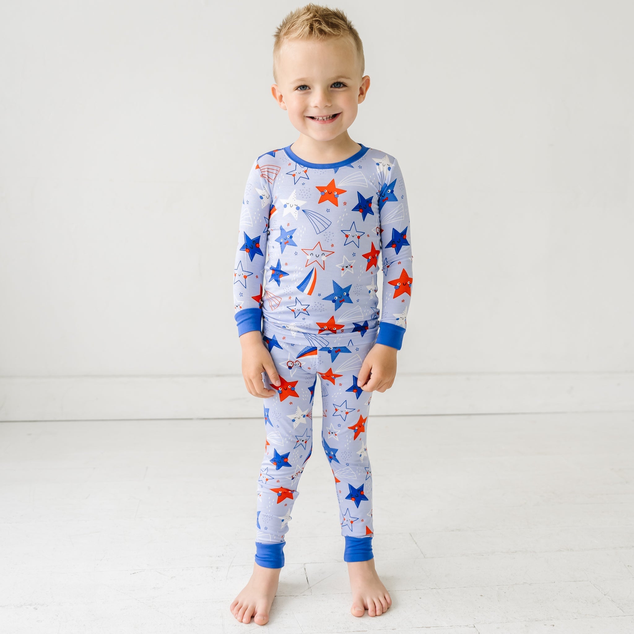 Blue Stars & Stripes Two-Piece Bamboo Viscose Pajama Set - Little Sleepies