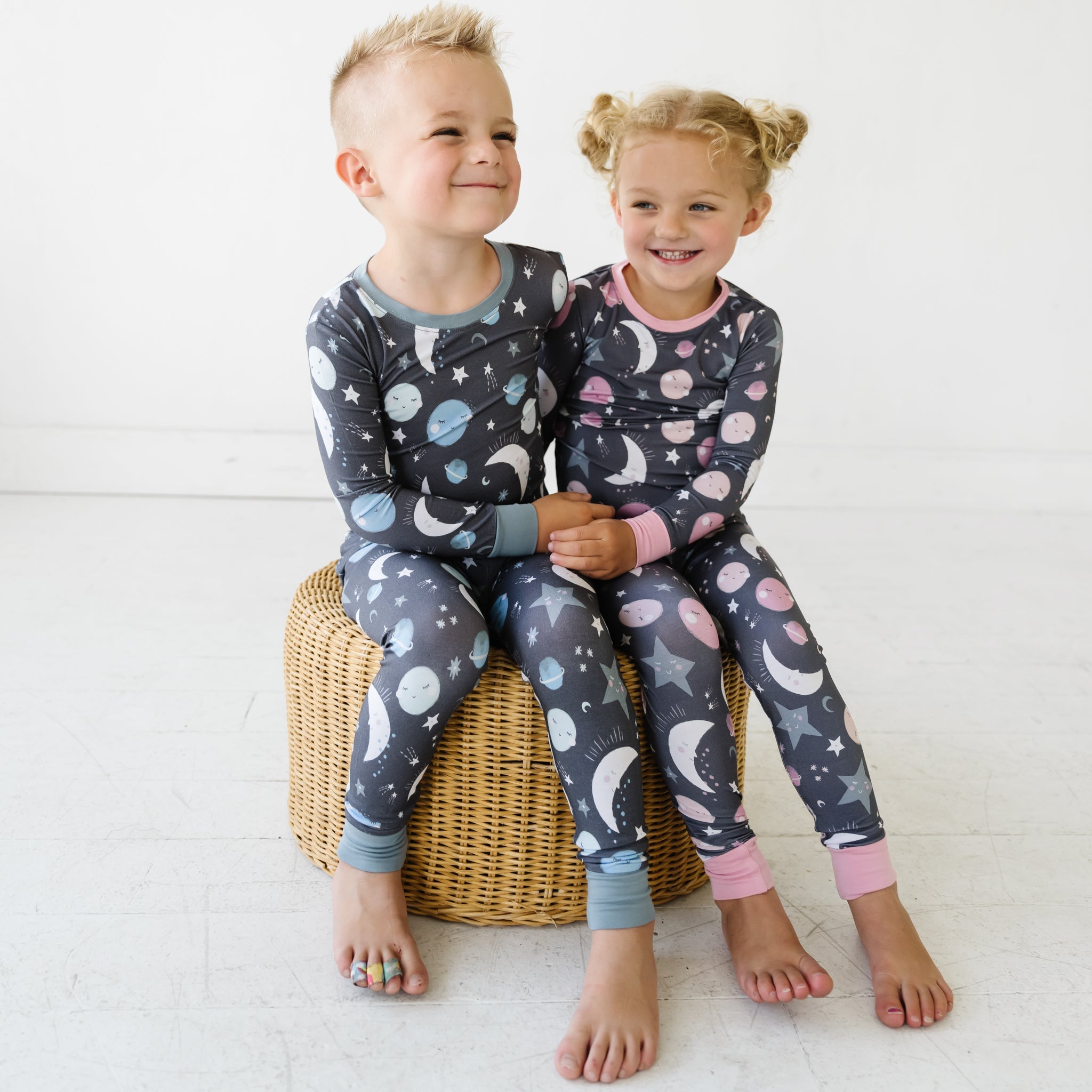 Blue To the Moon & Back Two-Piece Pajama Set - Little Sleepies