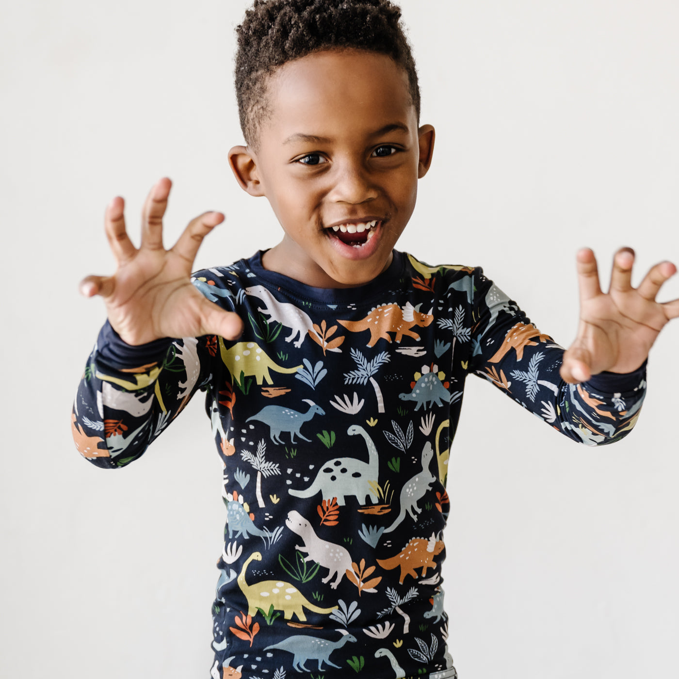 LS/P PJ Set - Navy Jurassic Jungle Two-Piece Bamboo Viscose Pajama Set