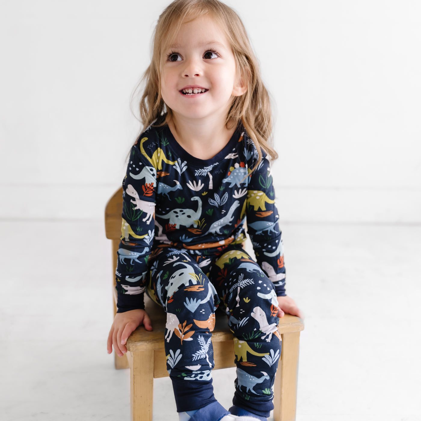 LS/P PJ Set - Navy Jurassic Jungle Two-Piece Bamboo Viscose Pajama Set