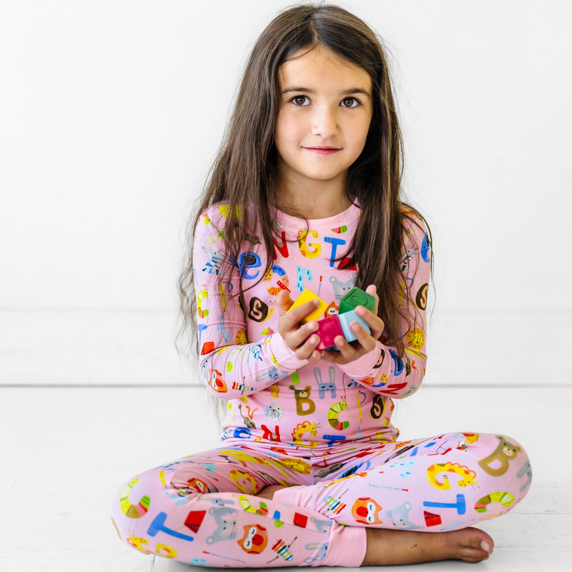 LS/P PJ Set - Pink Alphabet Friends Two-Piece Bamboo Viscose Pajama Set