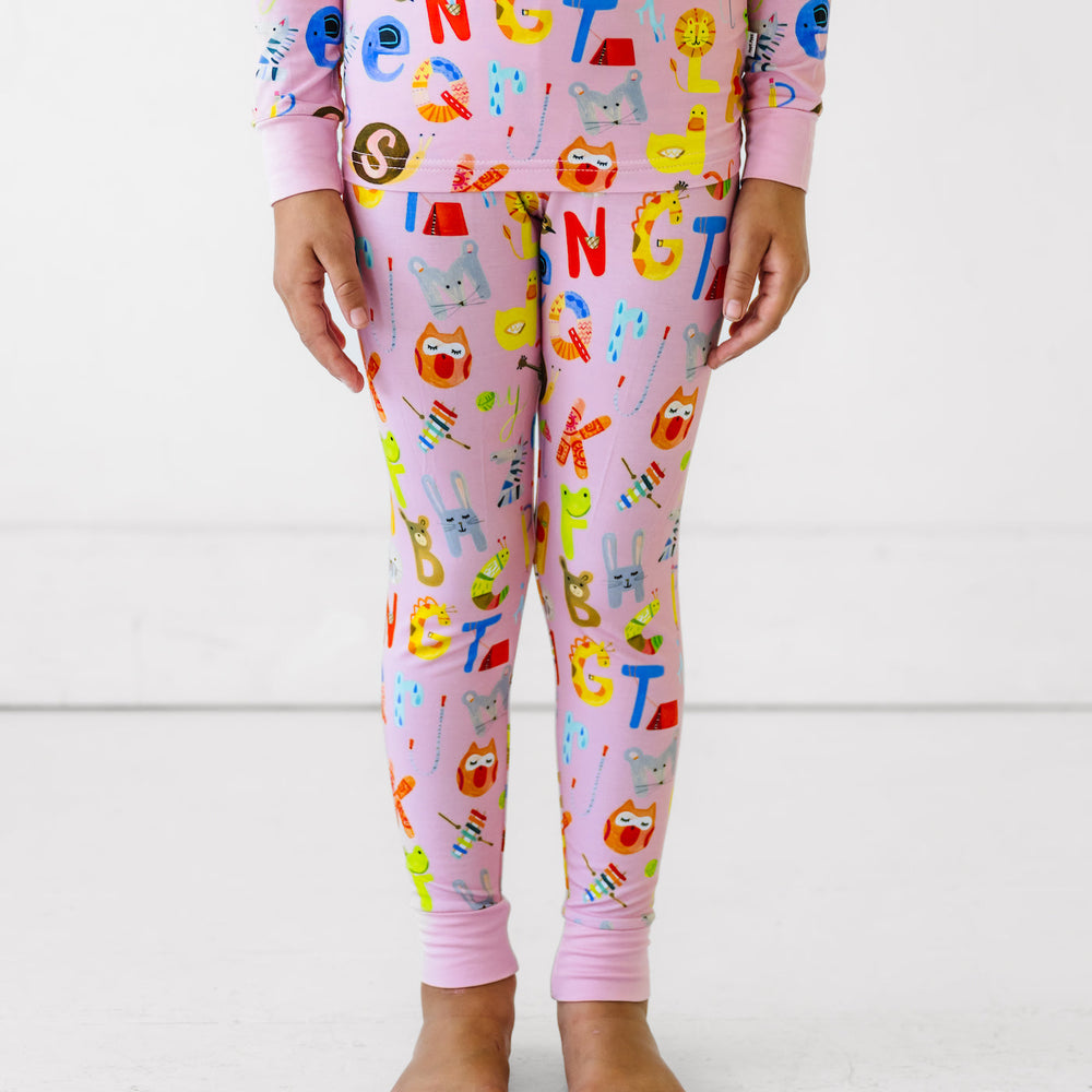 LS/P PJ Set - Pink Alphabet Friends Two-Piece Bamboo Viscose Pajama Set