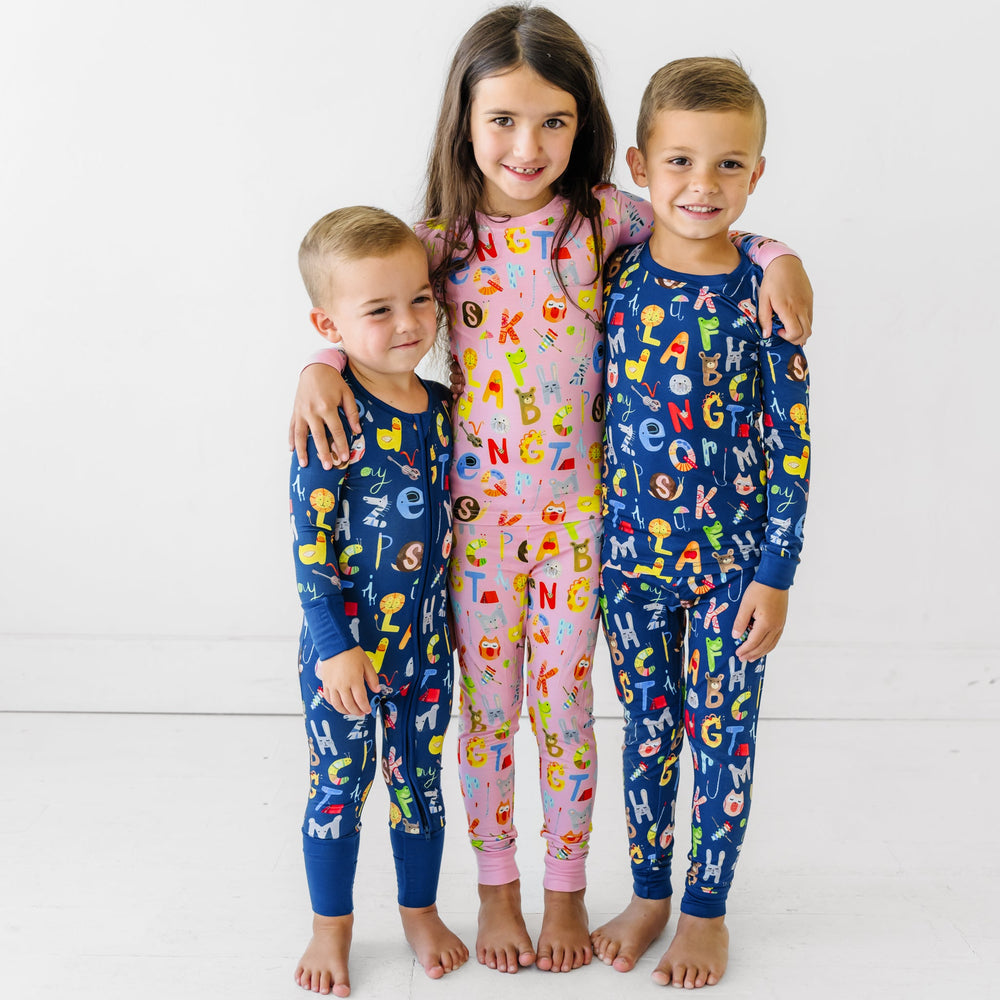 LS/P PJ Set - Pink Alphabet Friends Two-Piece Bamboo Viscose Pajama Set