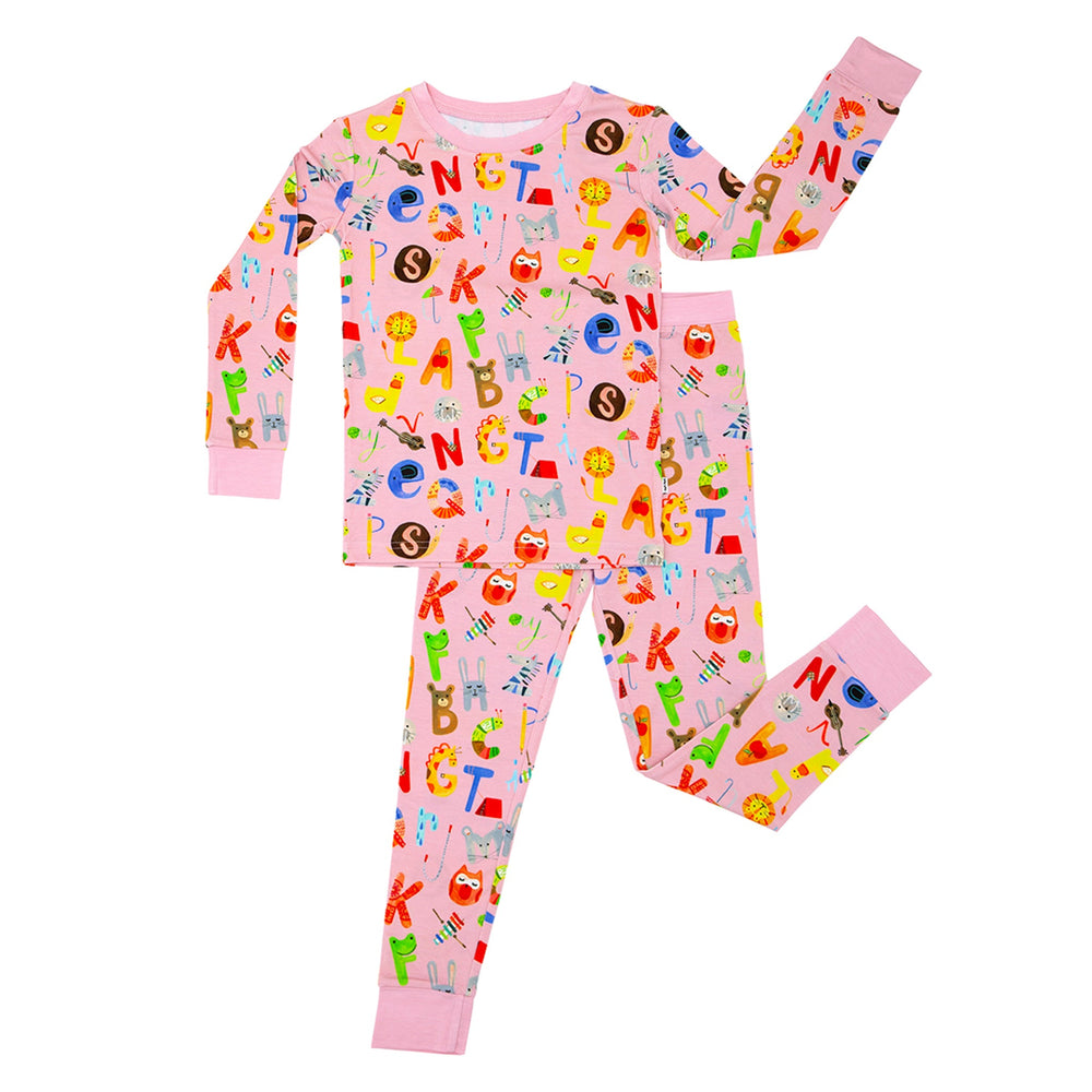 LS/P PJ Set - Pink Alphabet Friends Two-Piece Bamboo Viscose Pajama Set