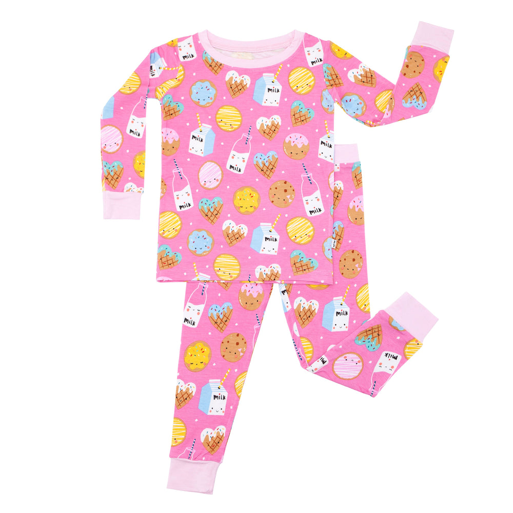 LS/P PJ Set - Pink Cookies & Milk Two-Piece Bamboo Viscose Pajama Set