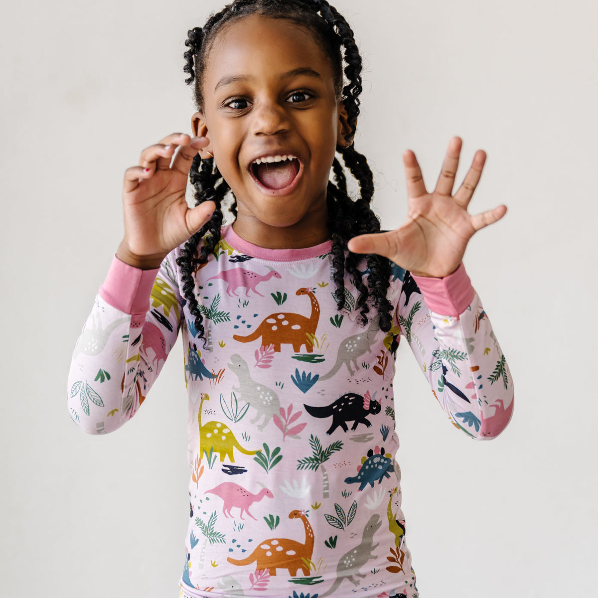 LS/P PJ Set - Pink Jurassic Jungle Two-Piece Bamboo Viscose Pajama Set