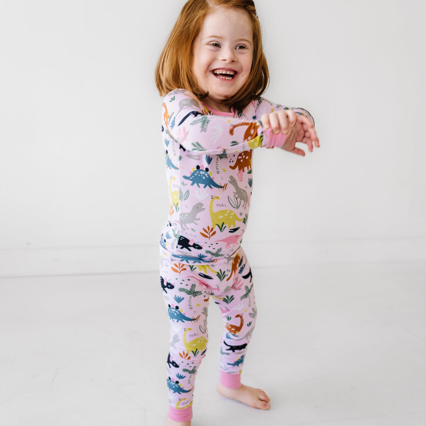 LS/P PJ Set - Pink Jurassic Jungle Two-Piece Bamboo Viscose Pajama Set