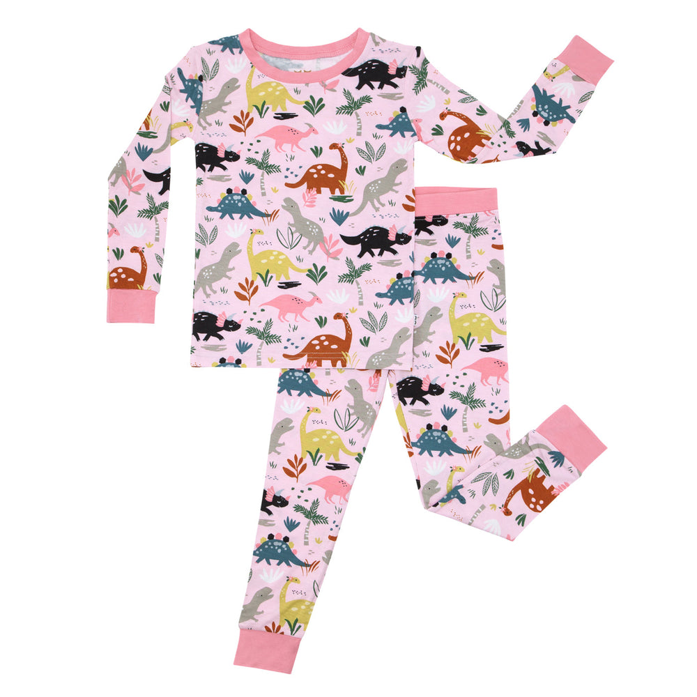 LS/P PJ Set - Pink Jurassic Jungle Two-Piece Bamboo Viscose Pajama Set