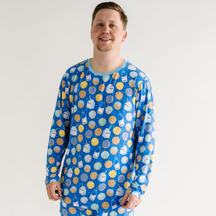 Men's LS PJ Tops - Blue Cookies & Milk  Men's Bamboo Viscose Pajama Top